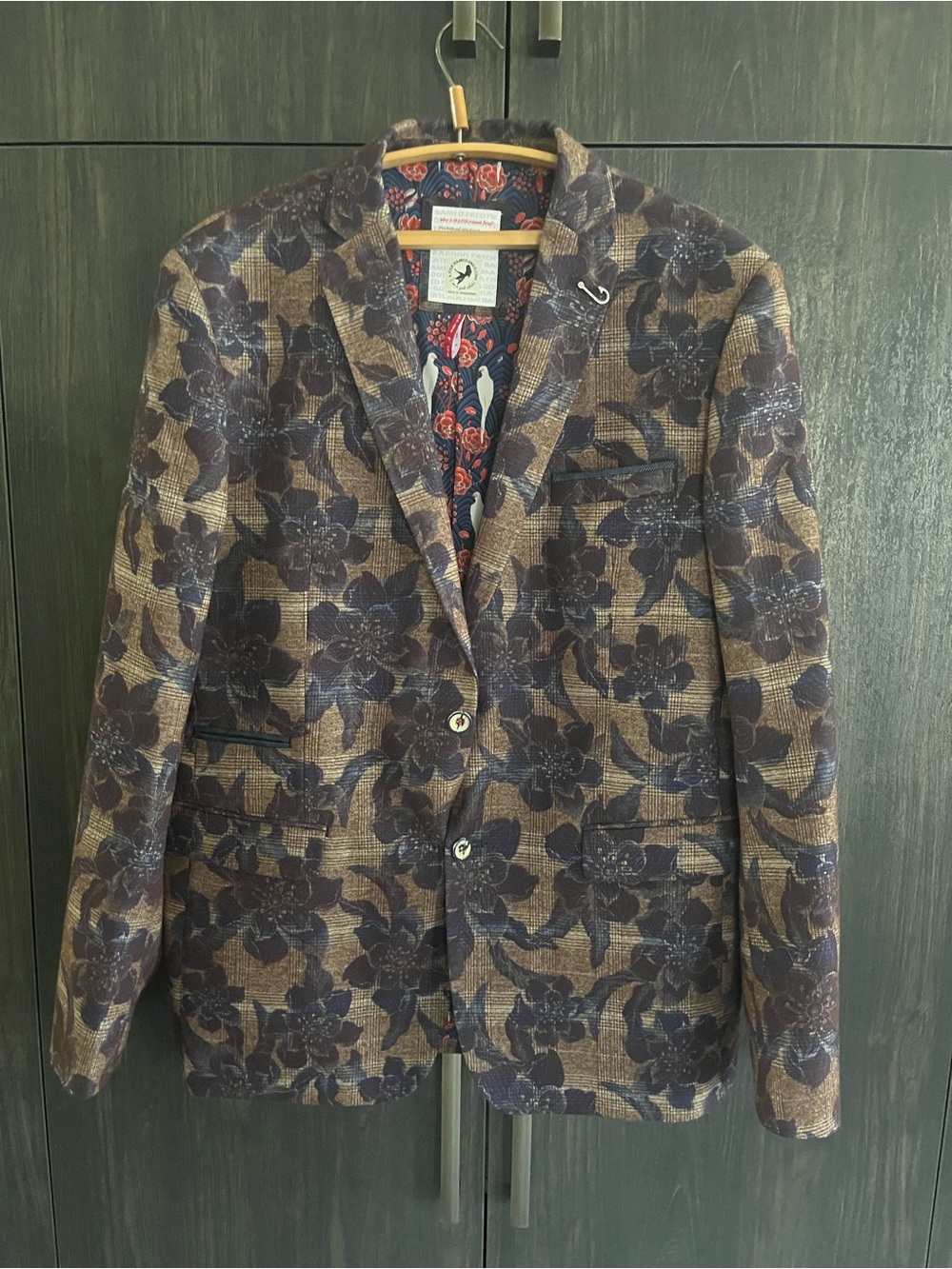 Men's Floral Pattern Blazer - Brown & Navy Size EUR 58/US 46